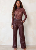 Burgundy Leather Straight Leg Trousers