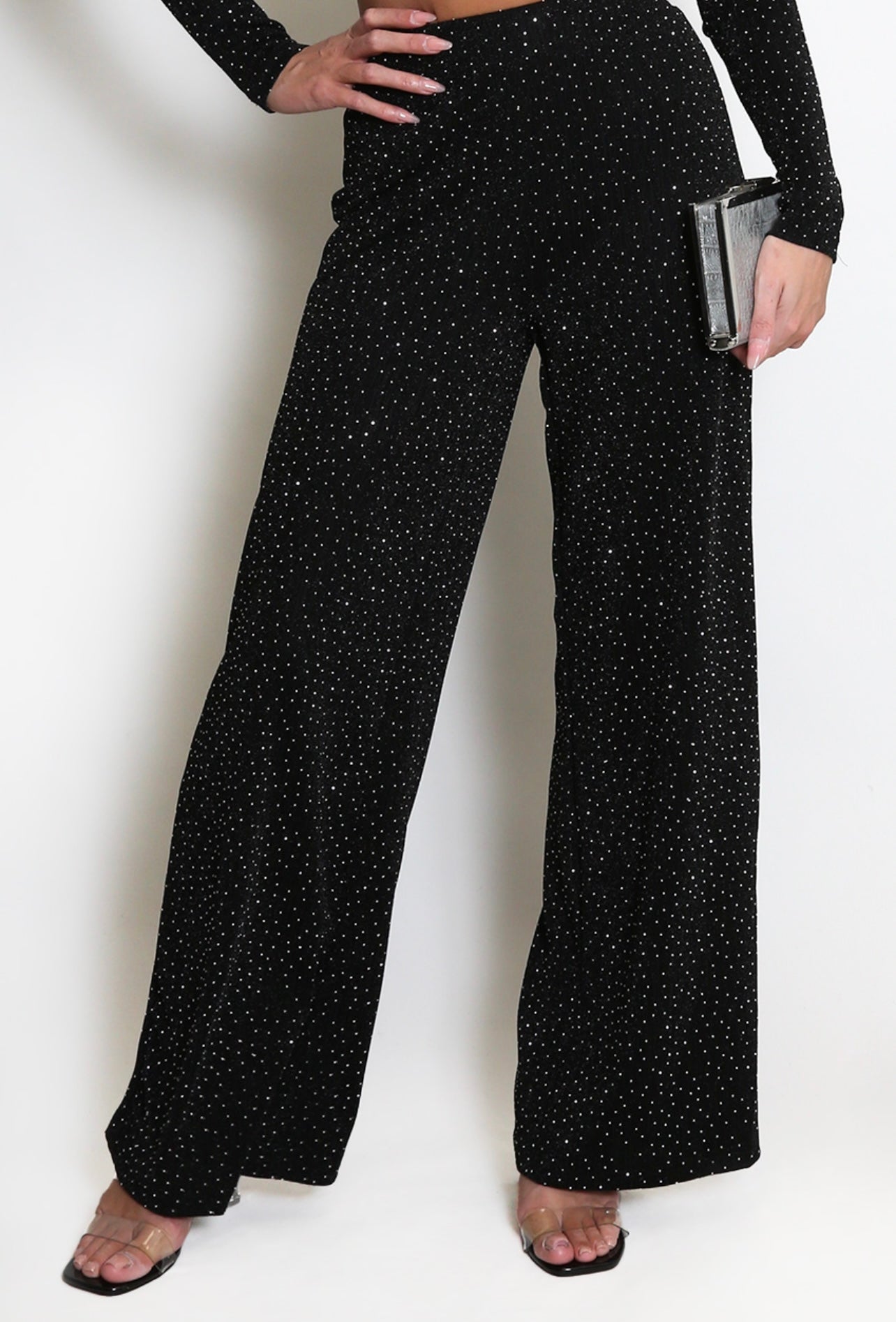 Black Studded Wide Leg Trousers