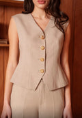 Beige Tailored Waistcoat With Statement Buttons