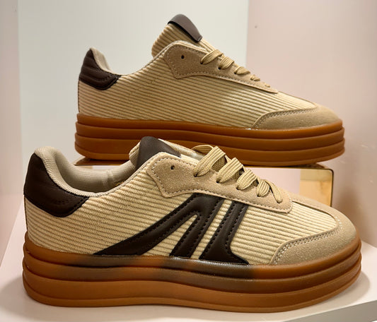 Beige Trainers With Leather Detail