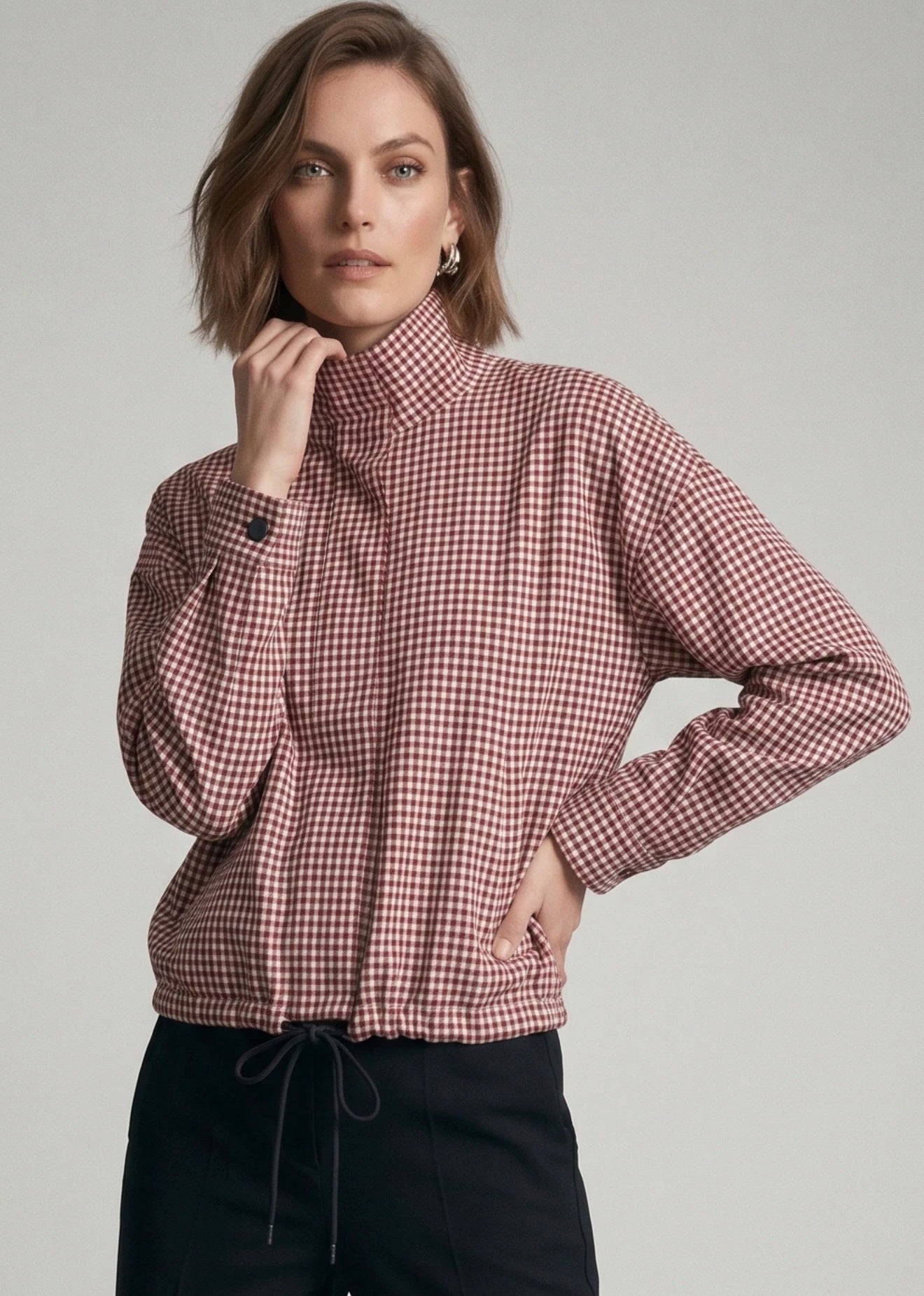 Burgundy Gingham Check Jacket