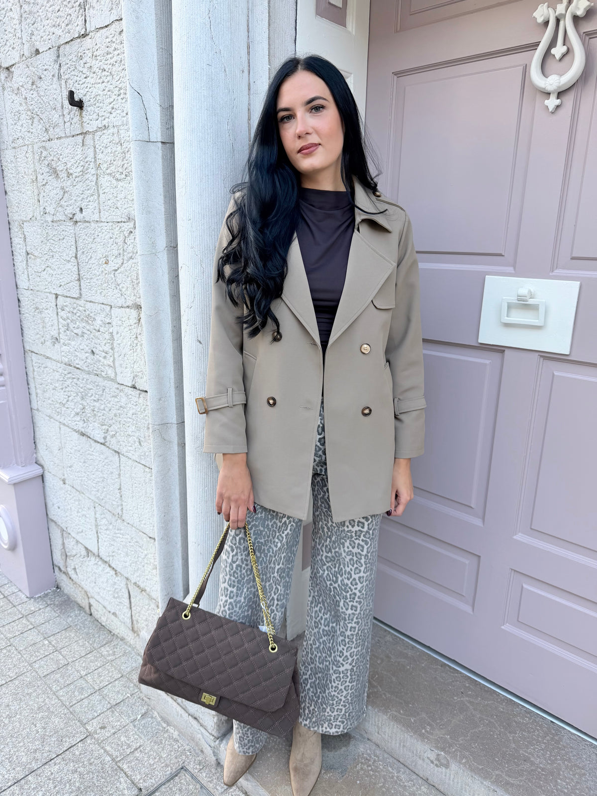 Camel Short Trench Coat With Belt