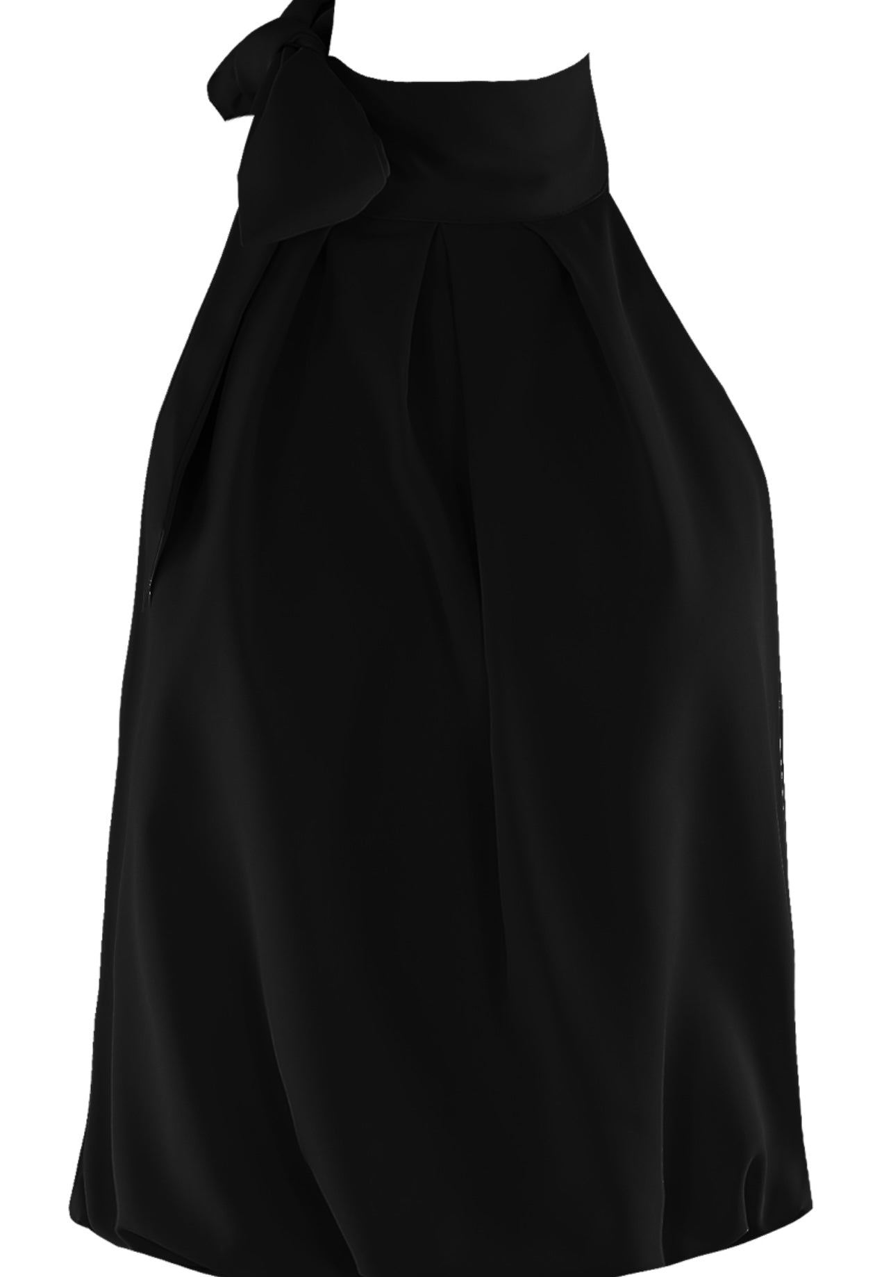 Black Bow Neck Balloon Hem Blouse