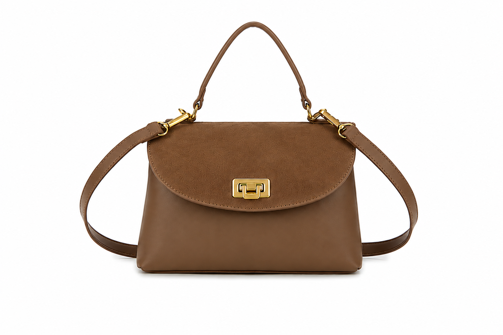 Suede And Pu Detail Handbag