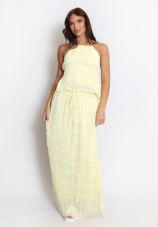 Lemon Chiffon Ruched Maxi Skirt