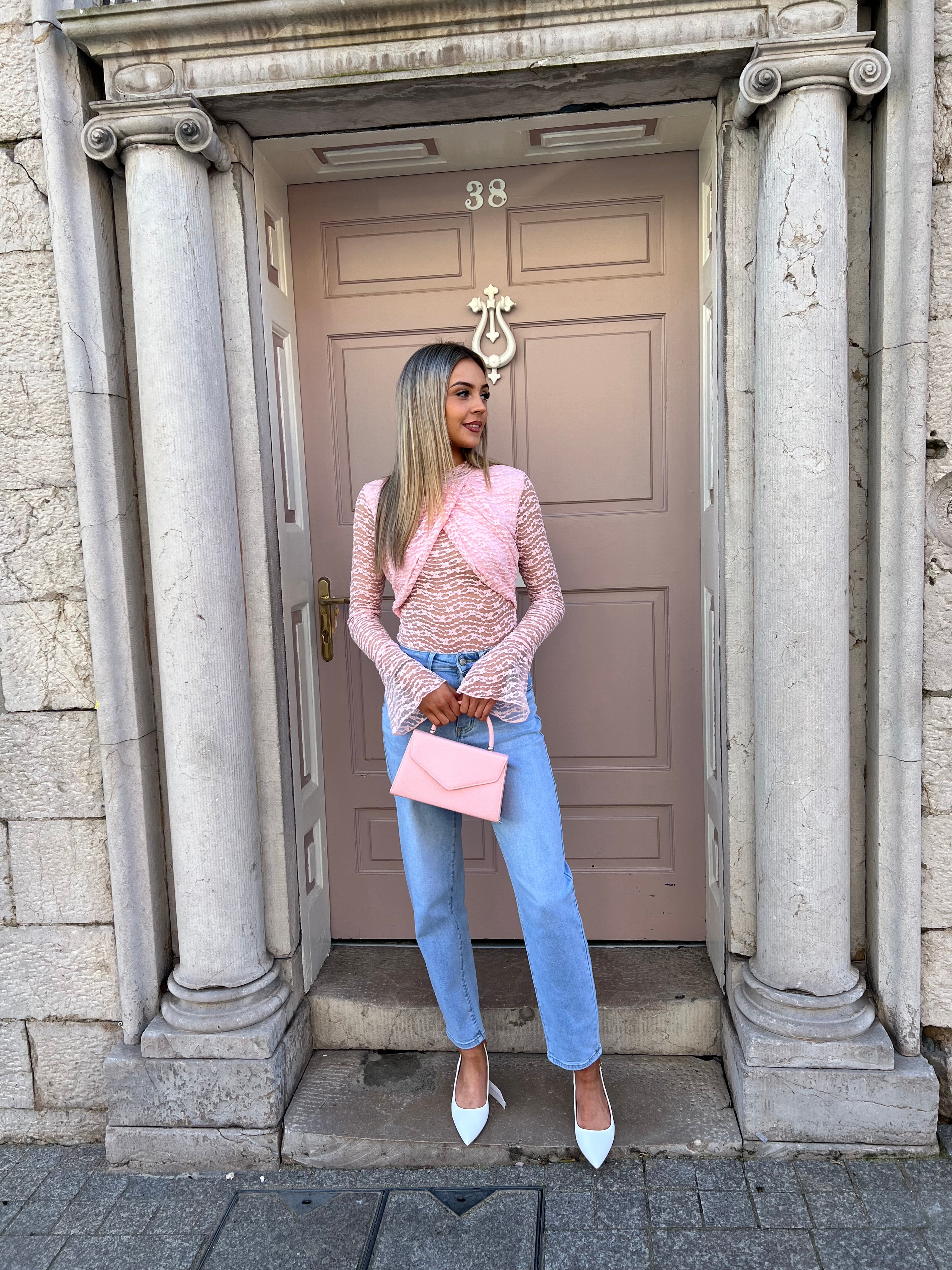 Blush Lace Draped Bodysuit