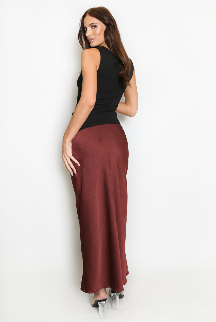 Burgundy Textured Satin Skirt