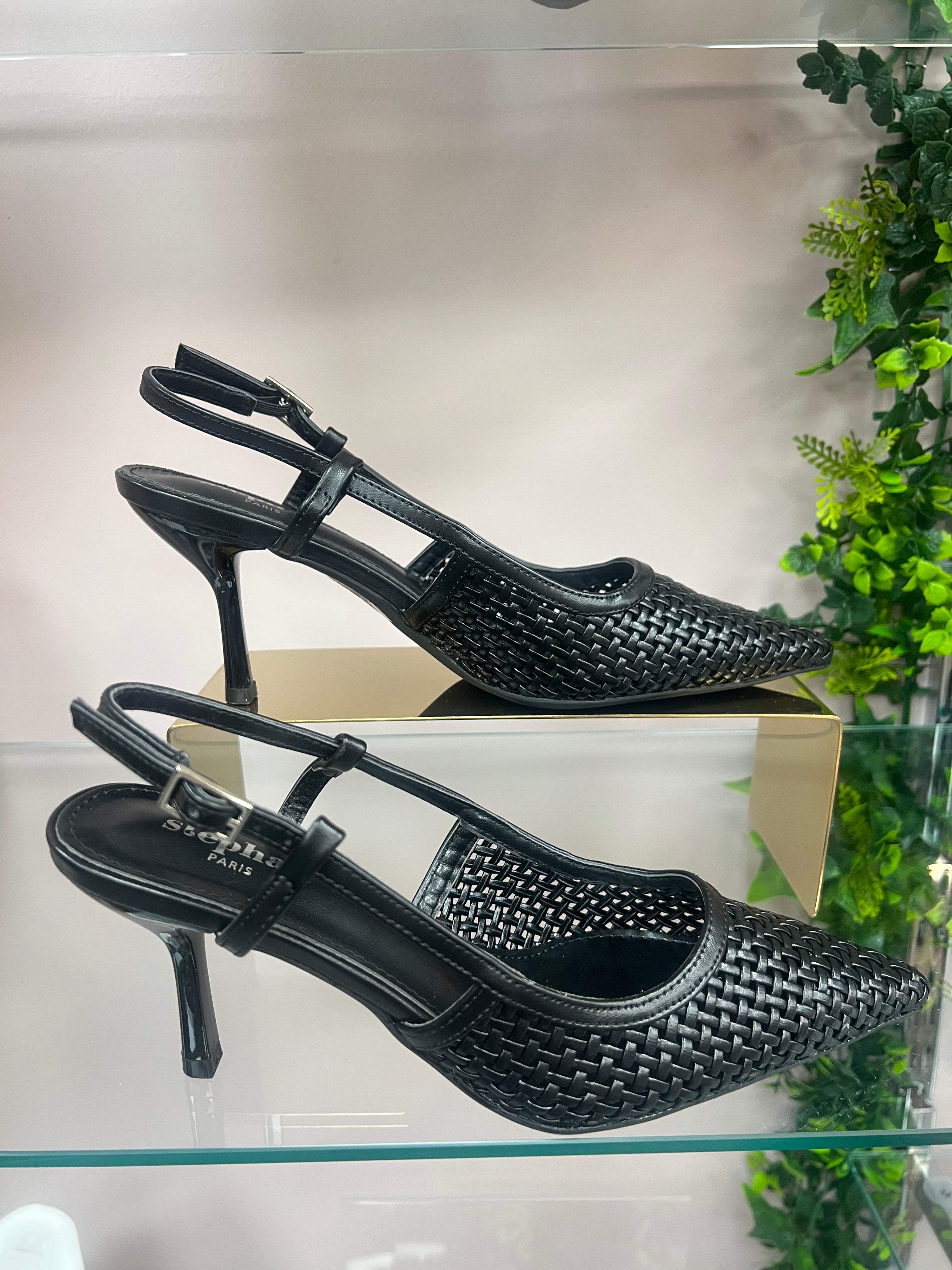 Black Woven Sling Back Heel