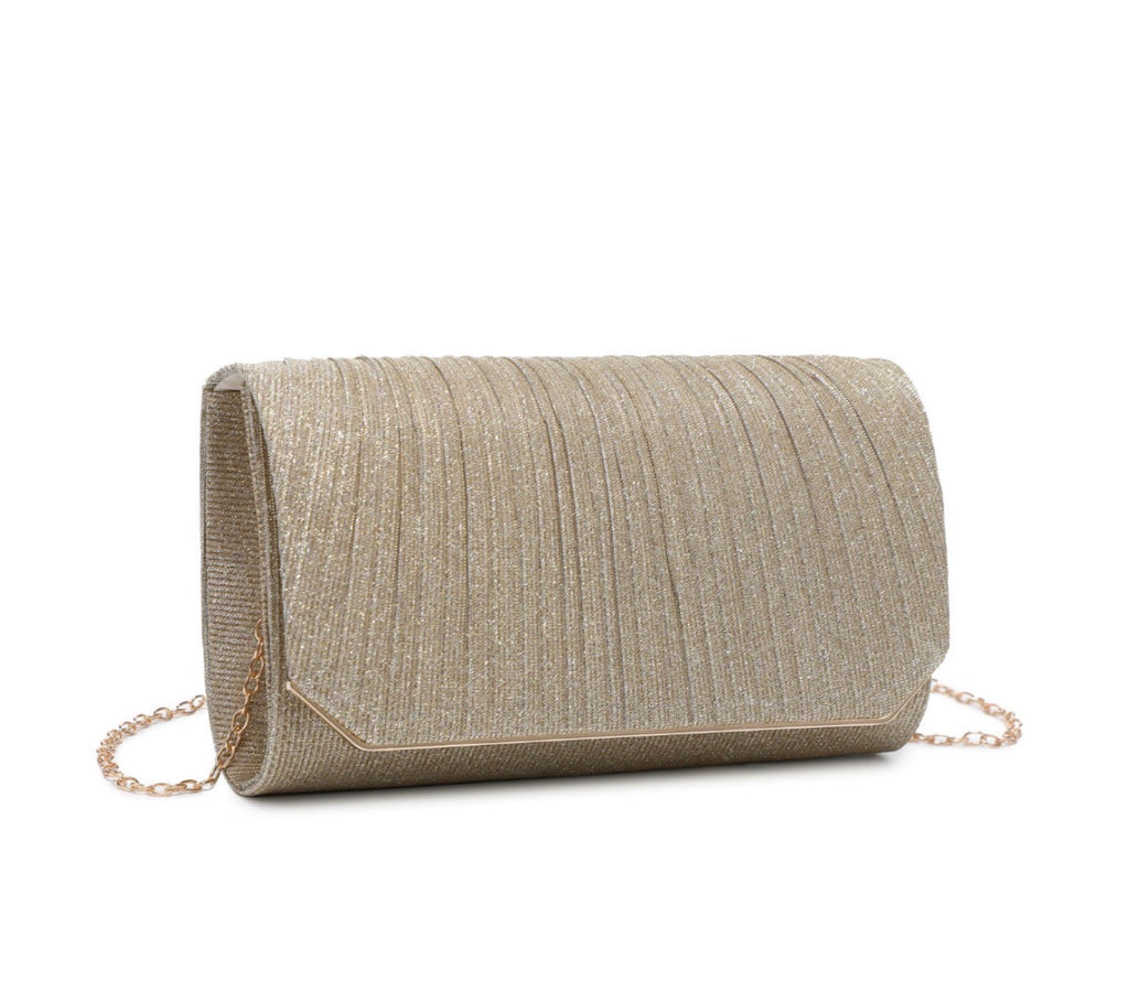 Metal Trim Along the Edge Glitter Clutch Bag