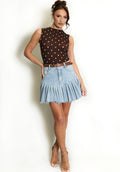 Light Denim Pleated Mini Skirt With Belt