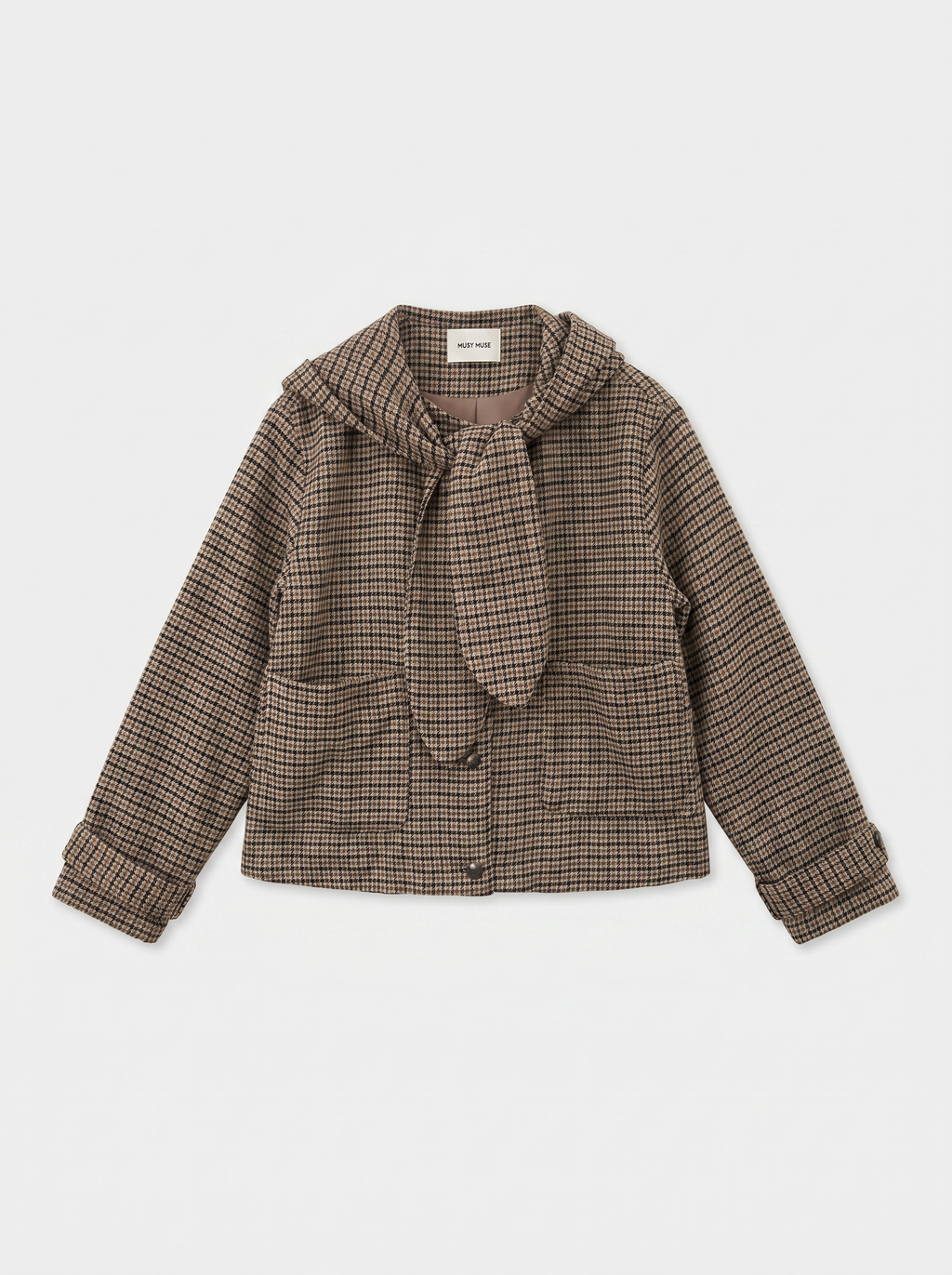 Check Hooded Tie Detail Jacket