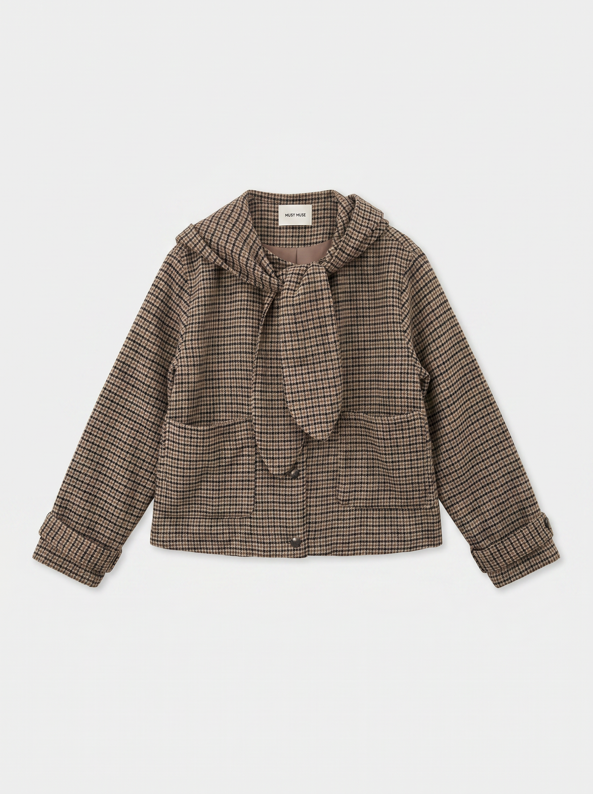 Check Hooded Tie Detail Jacket