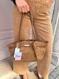 Camel Suede Look Belted Detail Shoulder Tote Bag