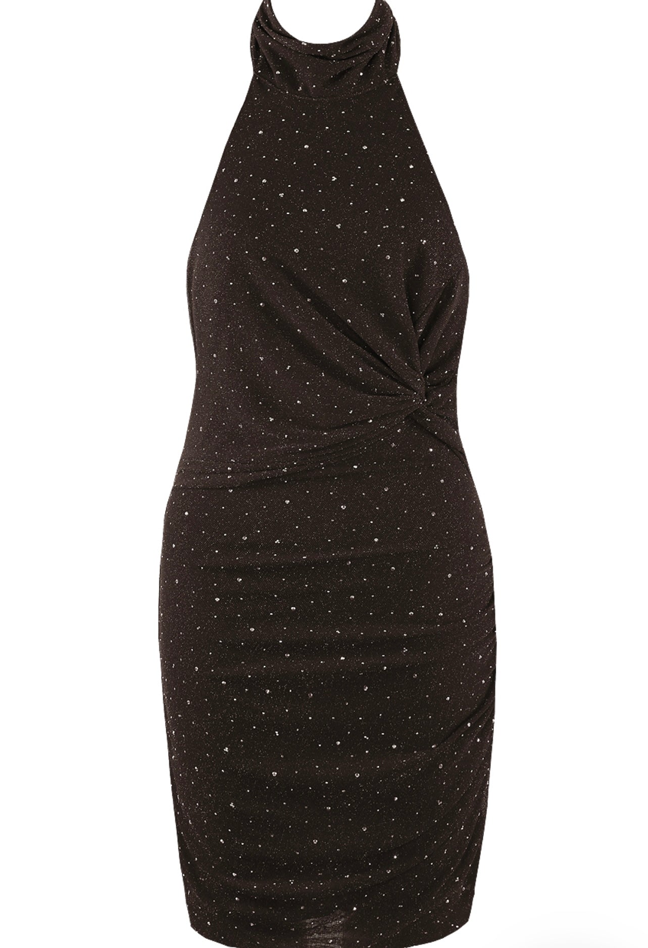 Brown Stud Embellished Halter Neck Mini Dress