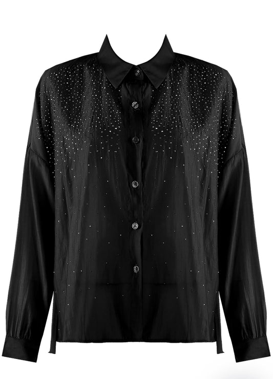 Black Sheer Embellished Oversized Blouse