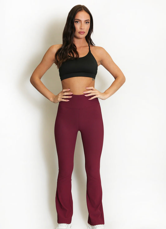 Wine Soft Knit Ribbed Flare Legging