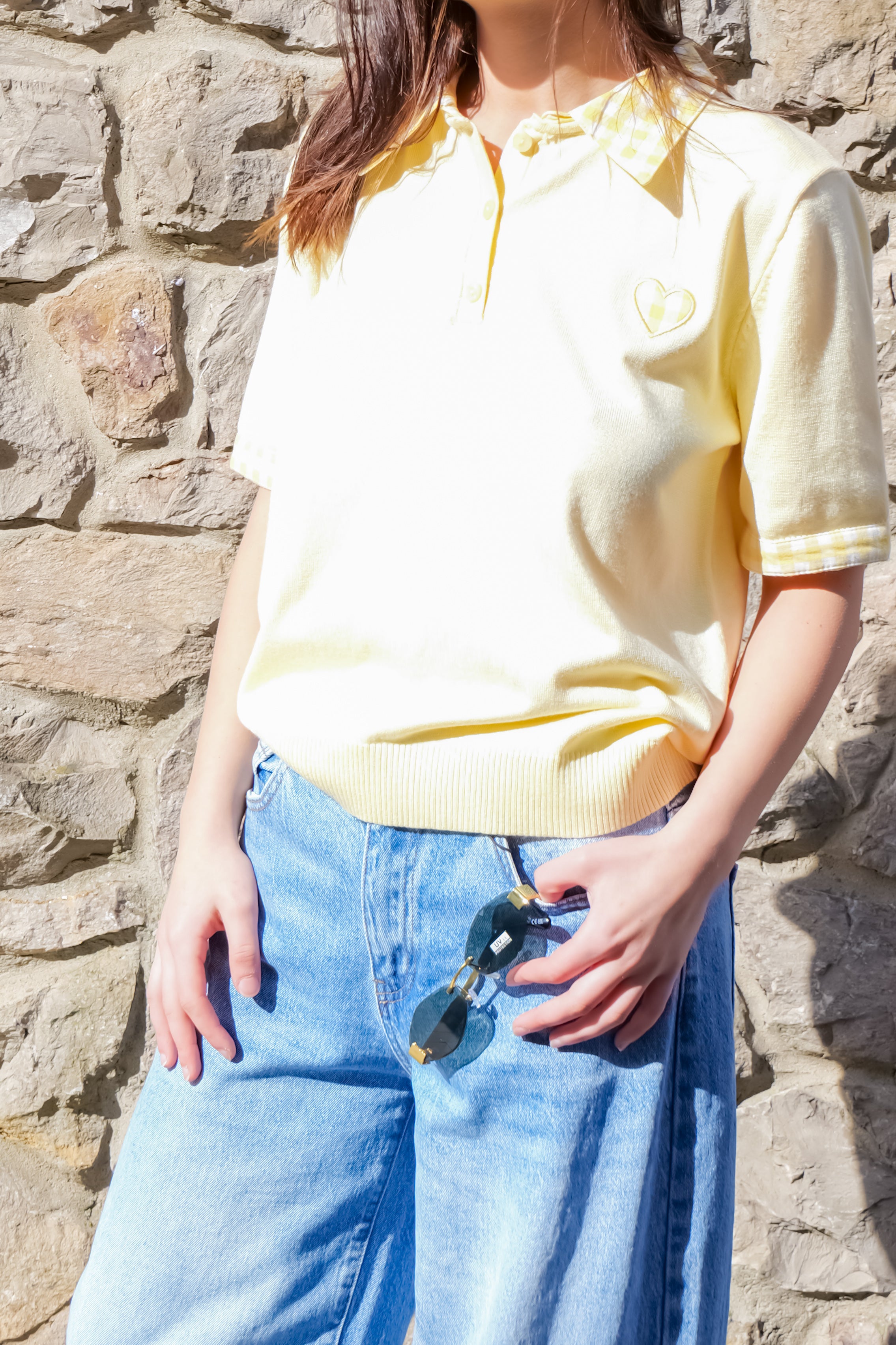 Lemon Check Collar Short Sleeve Knit