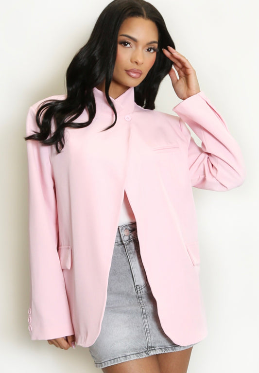 Pink Asymmetric Wrap Blazer