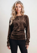 Brown Croc Textured Boat Neck Blouse