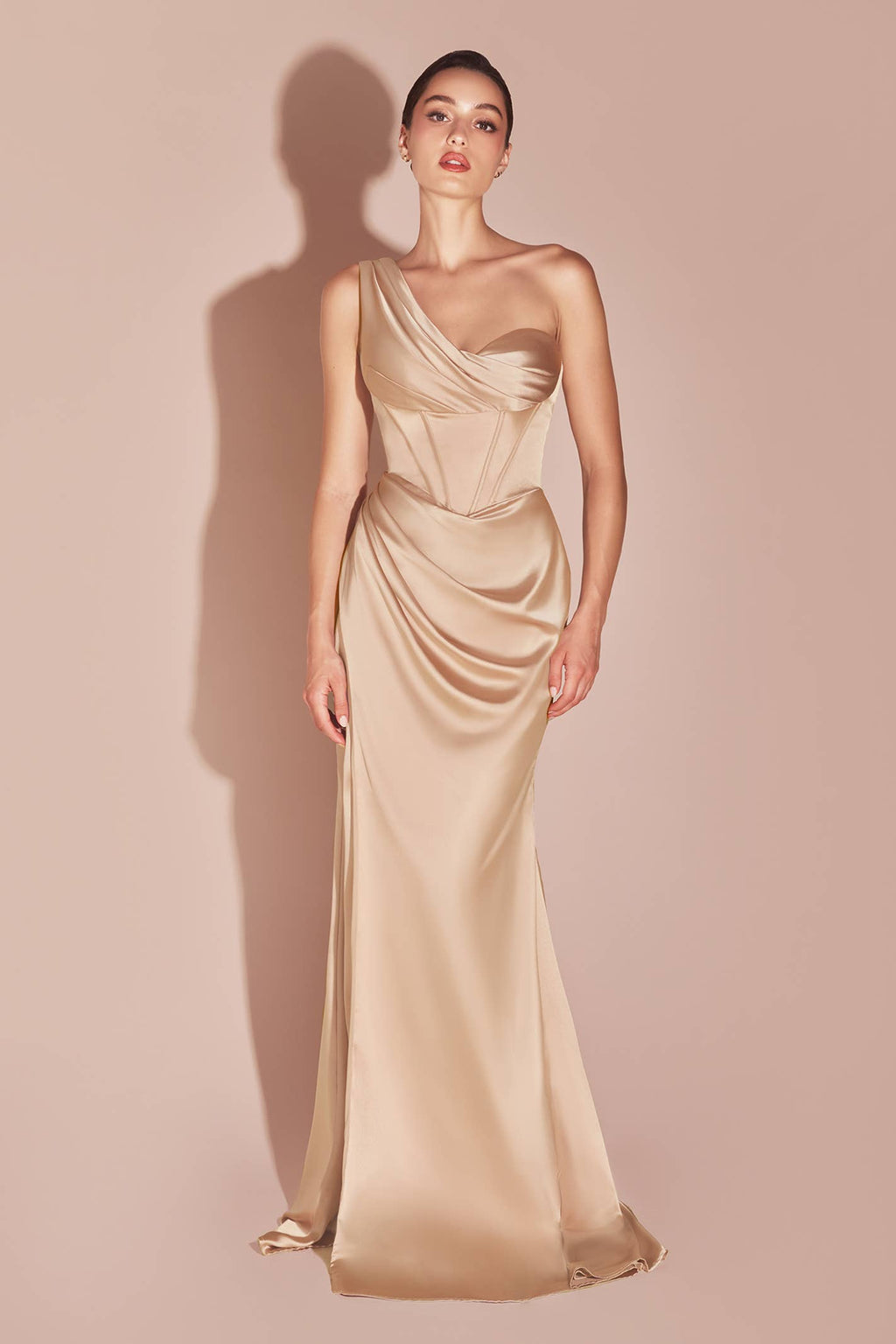 ONE SHOULDER SATIN CORSET GOWN
: Espresso / 6