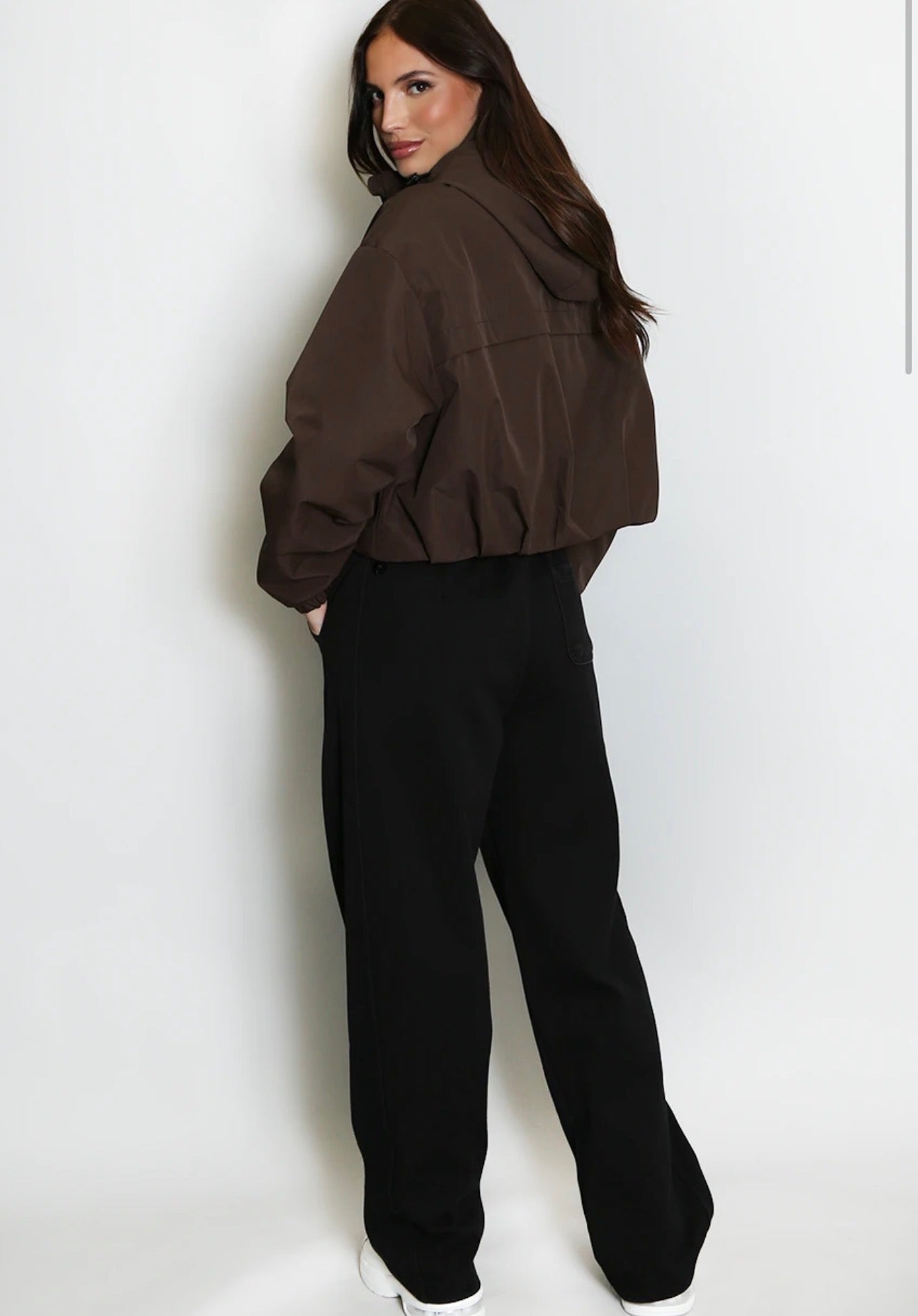 Brown Cropped Hooded Jacket