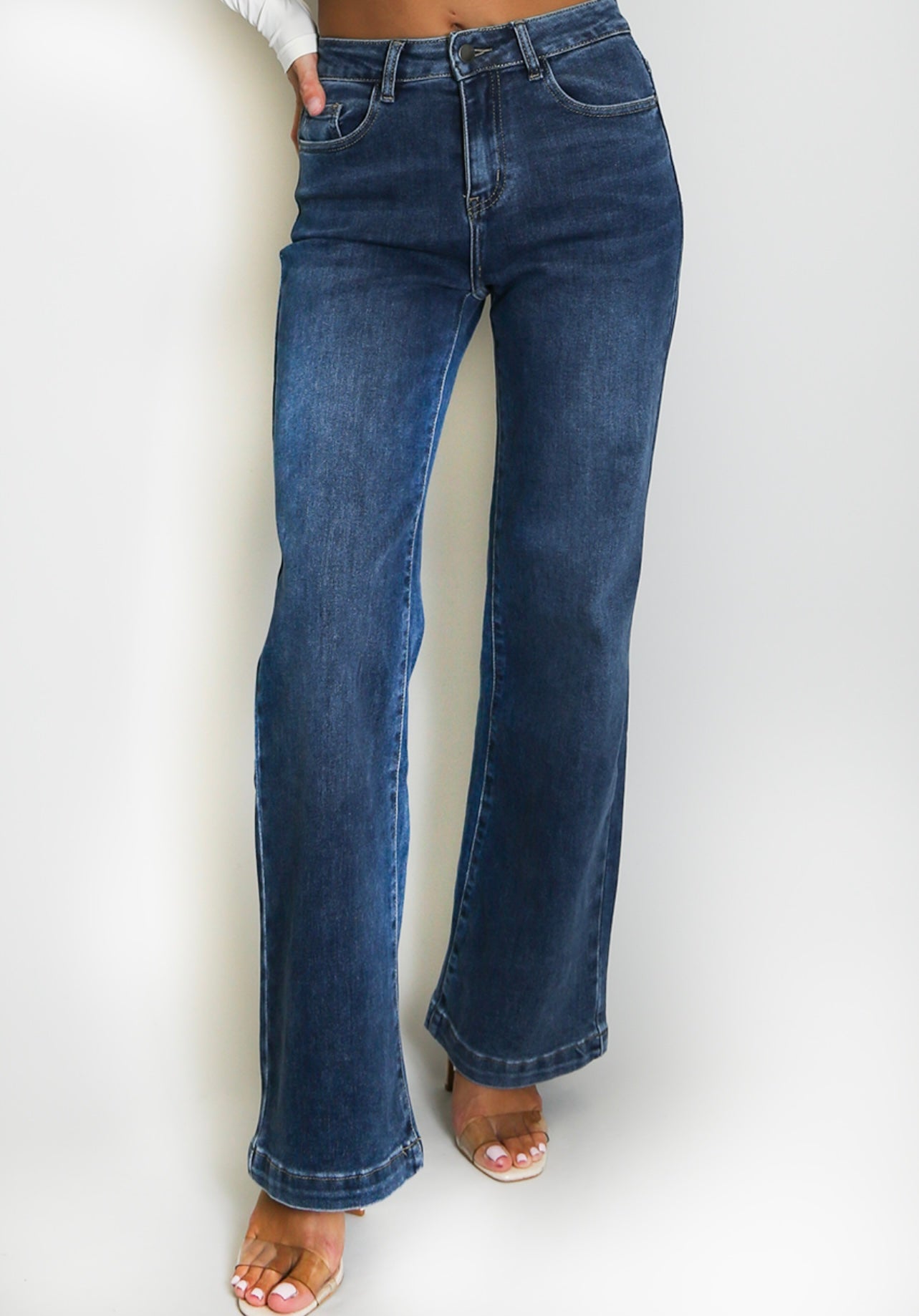 Blue Four Way Stretch Straight Leg Jeans