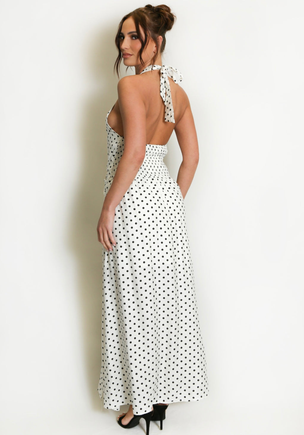 White Polka Dot Halter Neck Maxi Dress