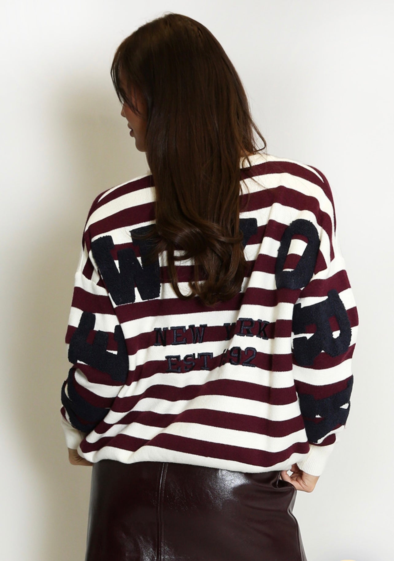 Wine New York Embossed Striped Jumper