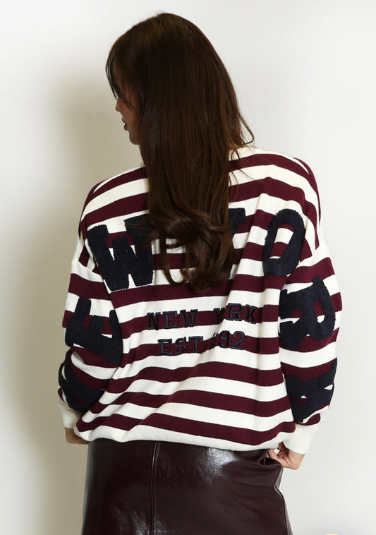 Wine New York Embossed Striped Jumper