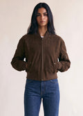 Brown Suede Cropped Bomber Jacket