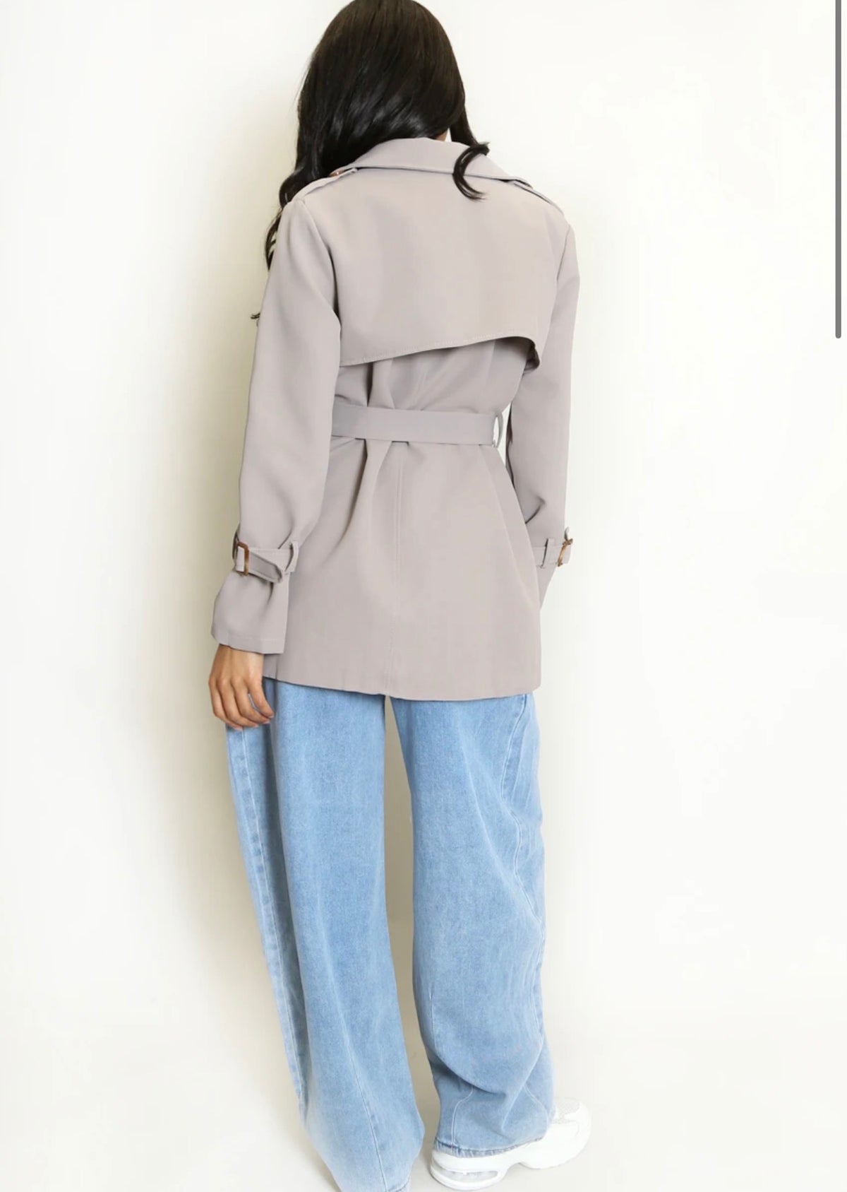 Taupe Short Trench Coat With Belt