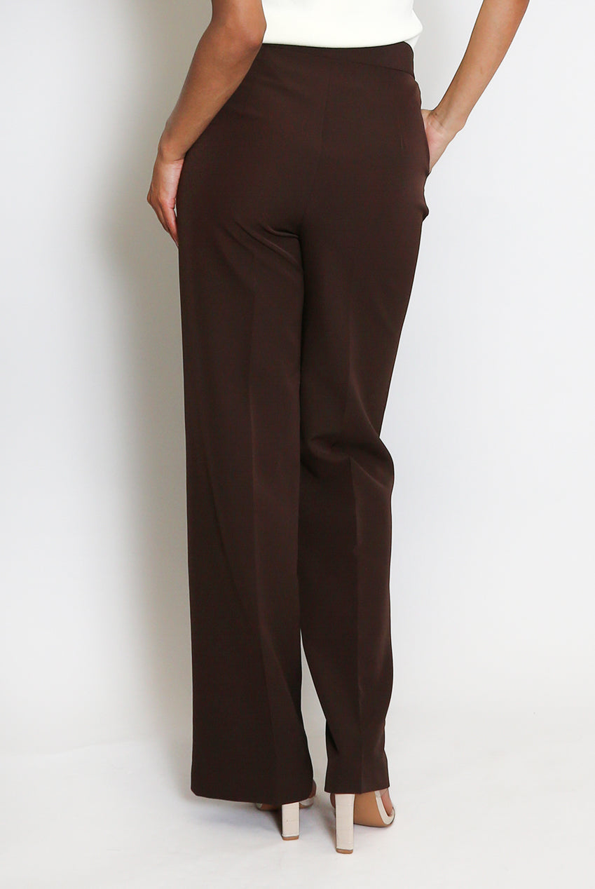Brown High Waisted Tailored Straight Leg Trousers