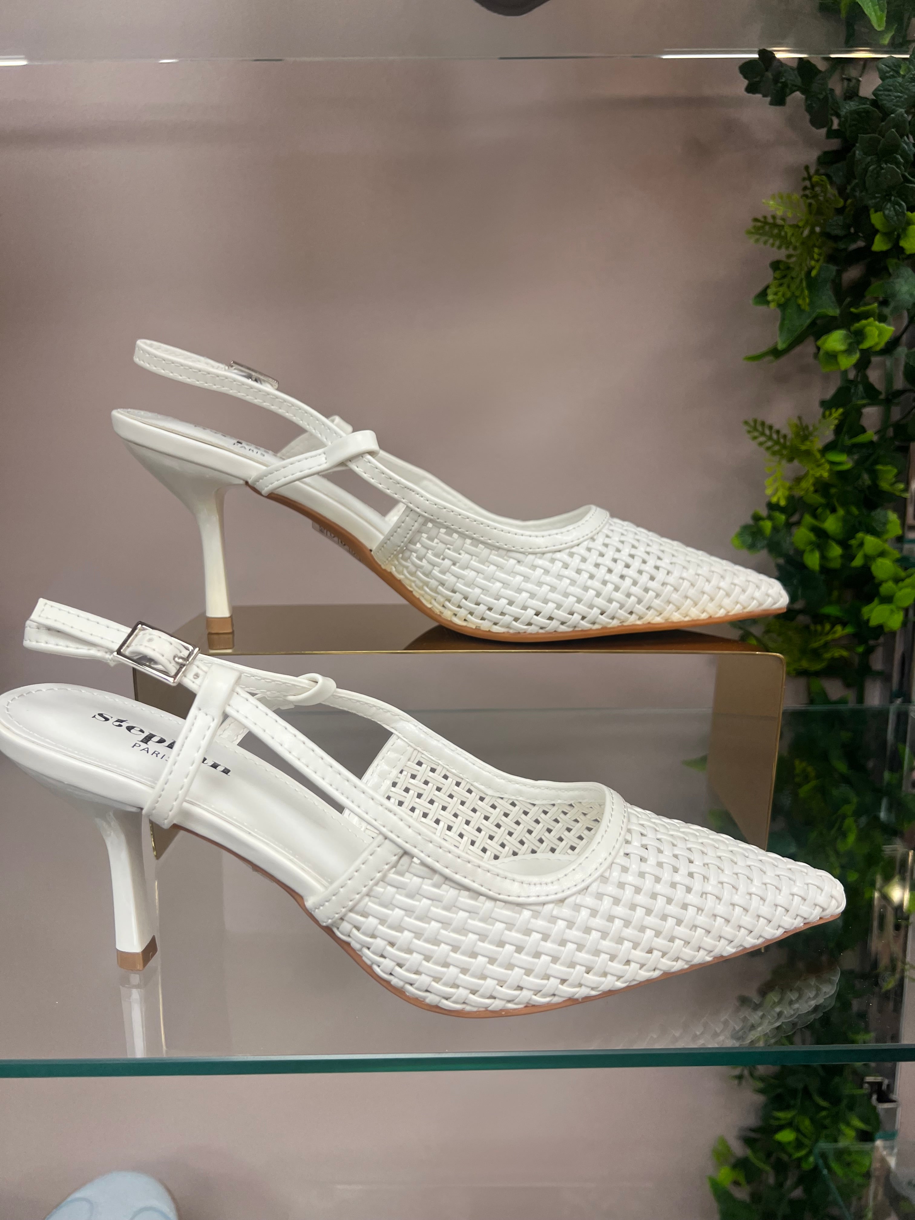 White Woven Slingback Heel