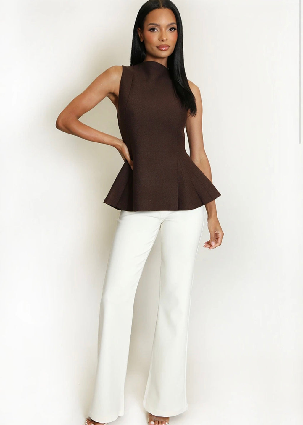 Brown Fine Knit Peplum Top