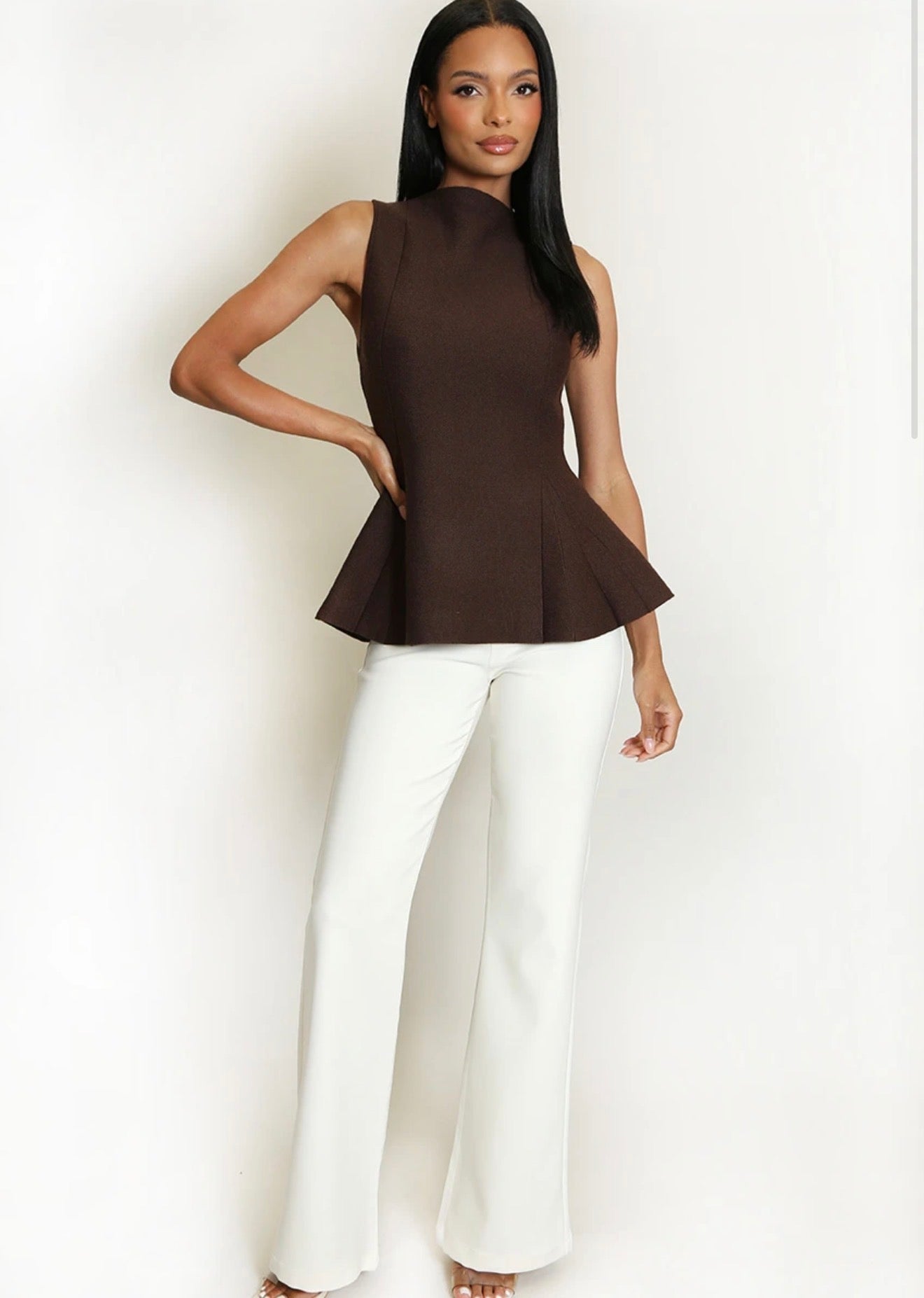 Brown Fine Knit Peplum Top
