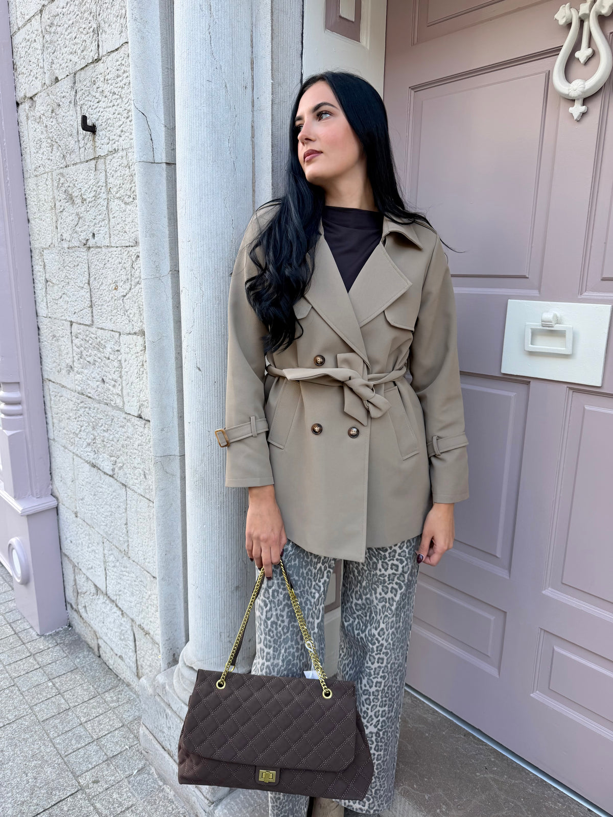 Camel Short Trench Coat With Belt