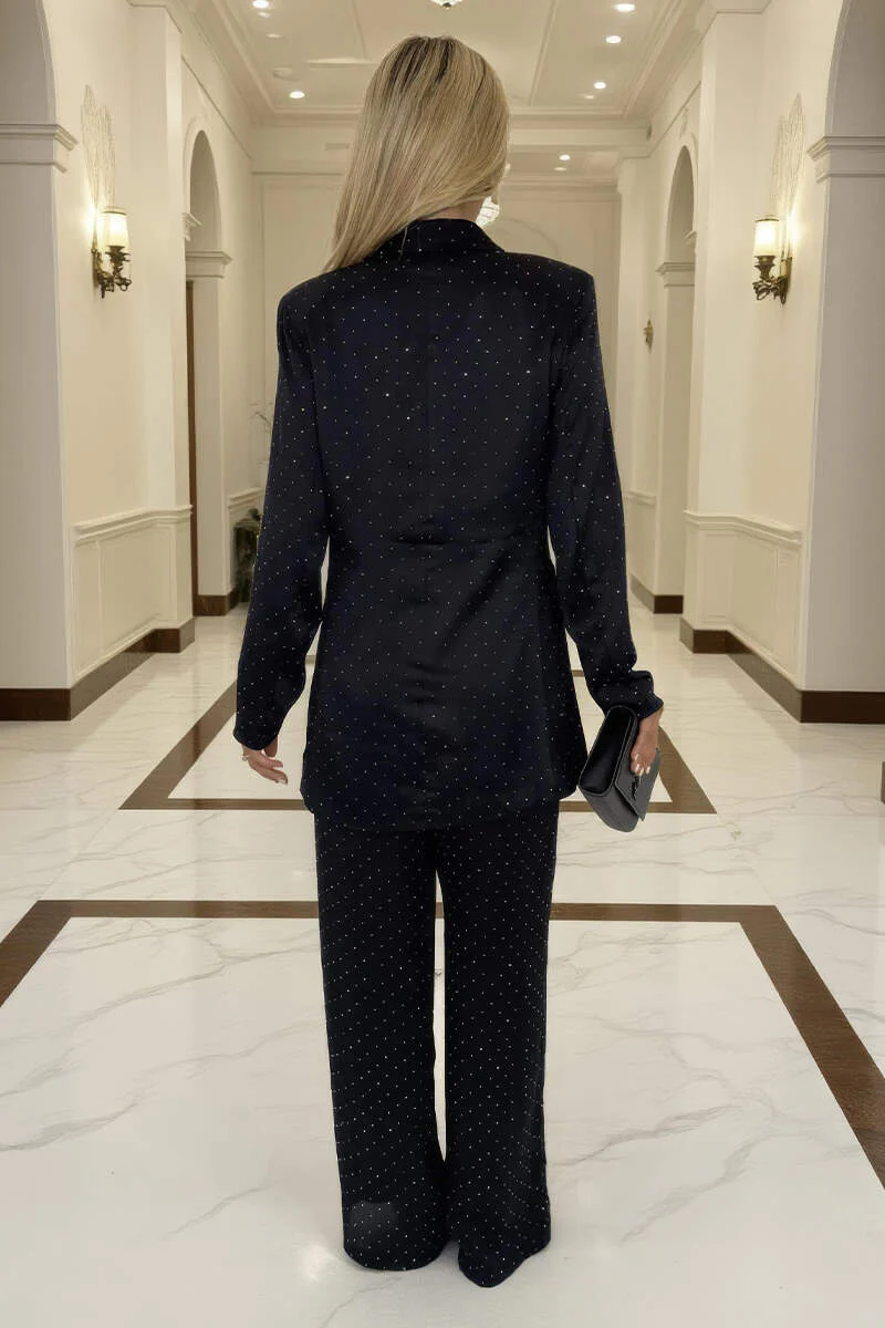 Black Diamante Double Breasted Blazer