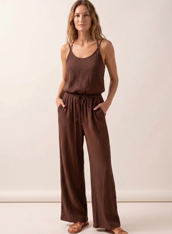 Brown Crinkle Tie Trousers