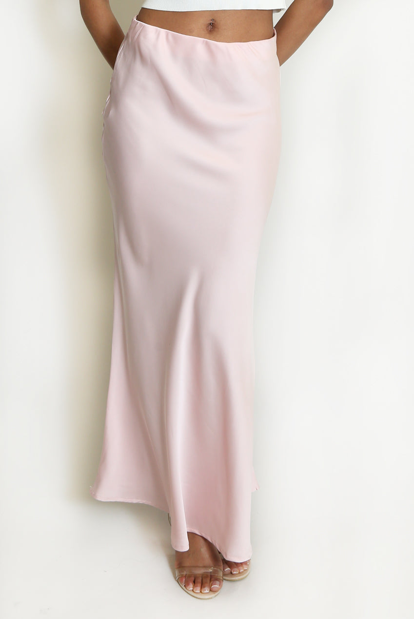 Pink Satin Maxi Skirt