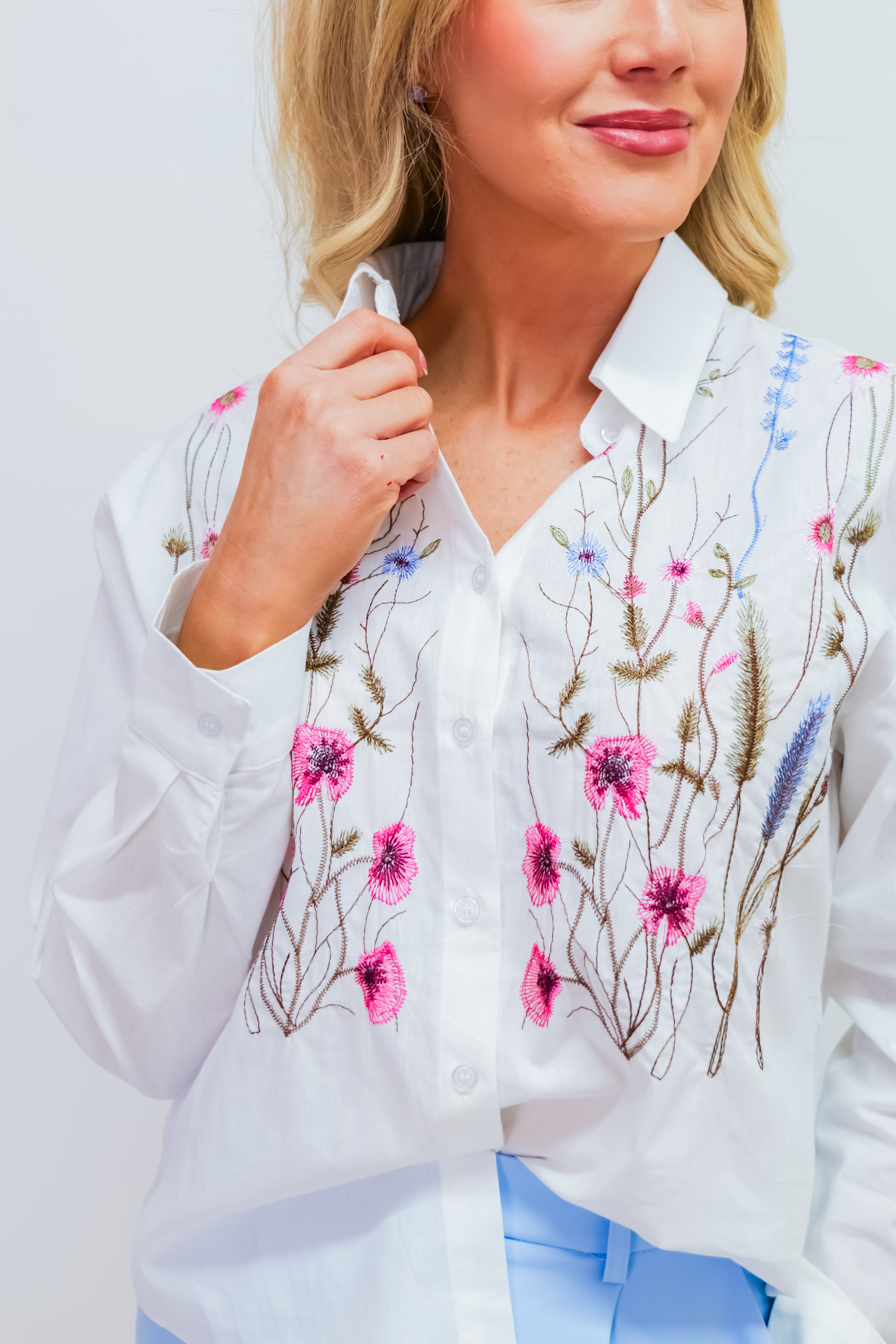 White Blouse With Floral Embroidery
