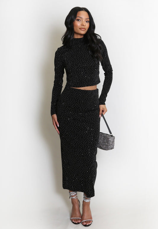 Black Embellished Midi Skirt