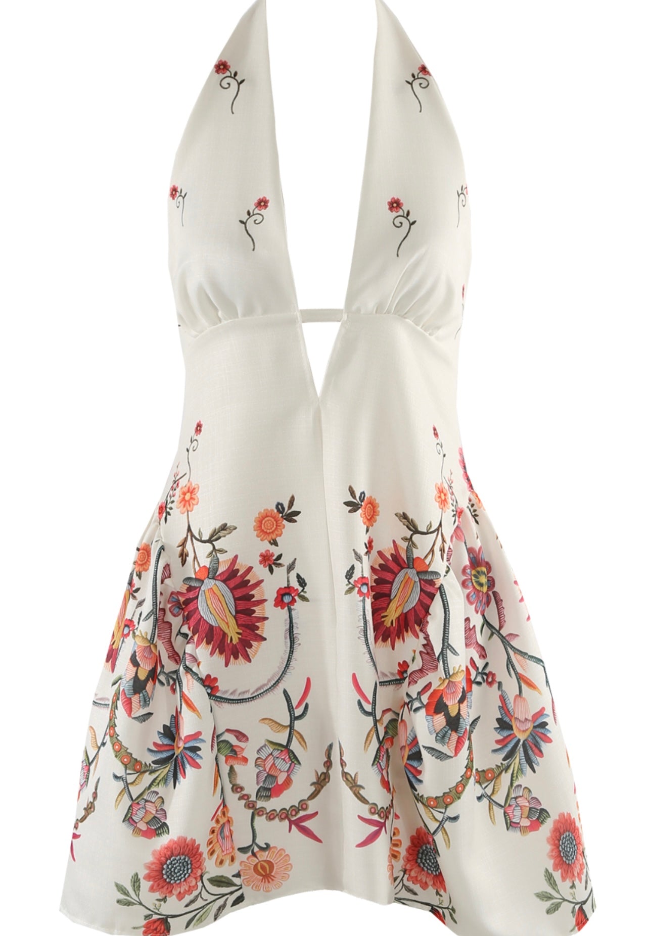 Orange Plunge Neck Embroidered Mini Dress