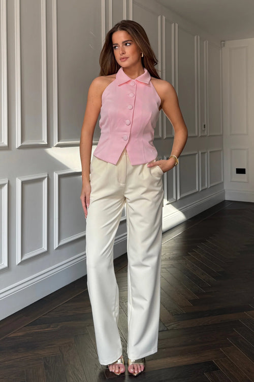 Andy Collared Racer Neck Waistcoat Pink