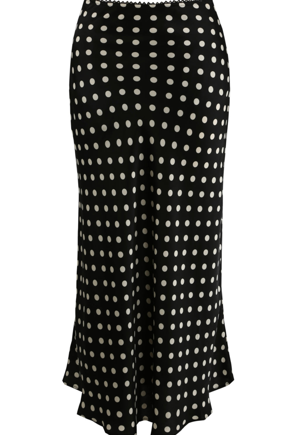 Black Satin Polka Dot Bias Midi Skirt