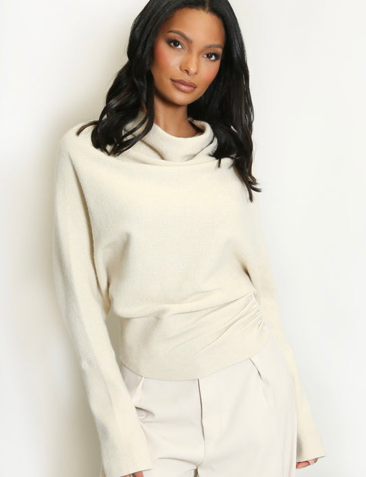 Beige Cowl Neck Soft Knit Jumper