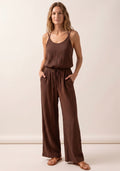 Brown Crinkle Beaded Halter Blouse and Trouser Set