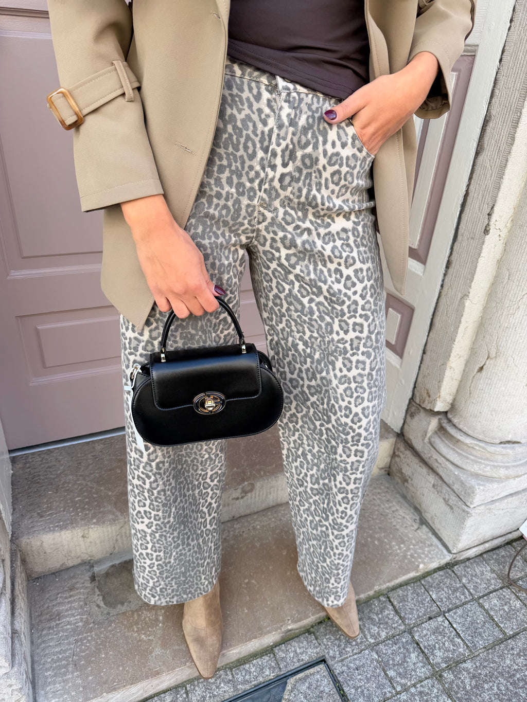 Gold Detail Clasp Top Handle Handbag