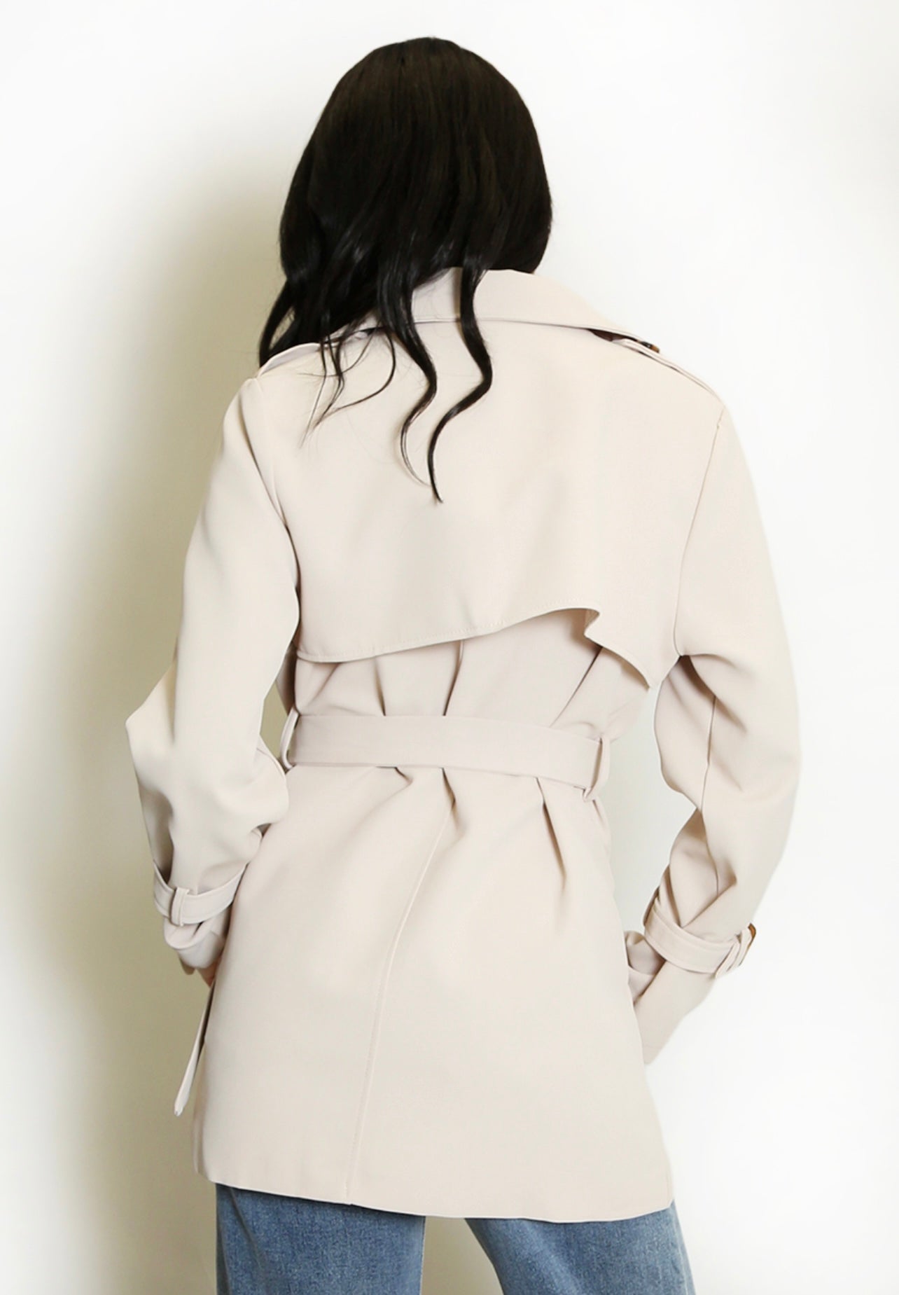 Beige Short Trench Coat with Belt