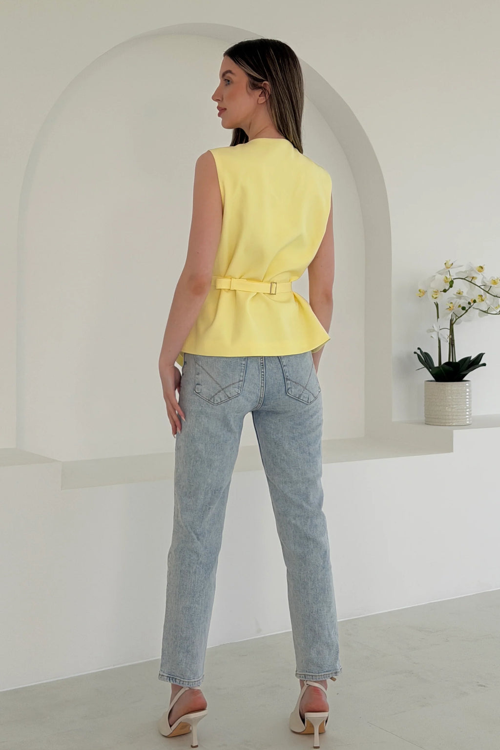 Luni Belted Button Waistcoat Yellow