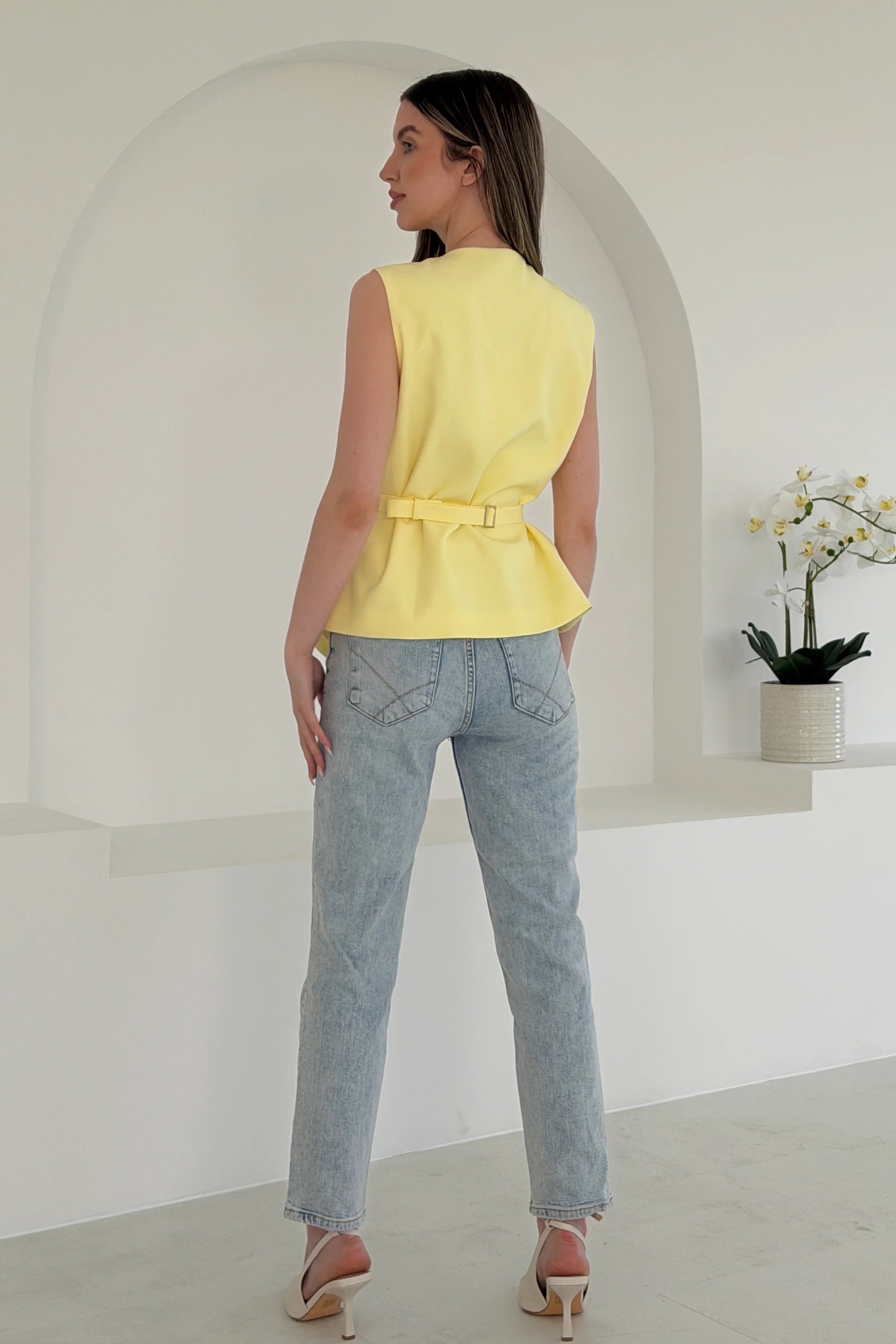 Luni Belted Button Waistcoat Yellow